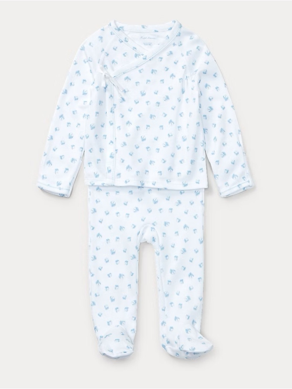 Ralph Lauren teddy bear newborn set Cotton Kimono Top & Pants footies baby boy